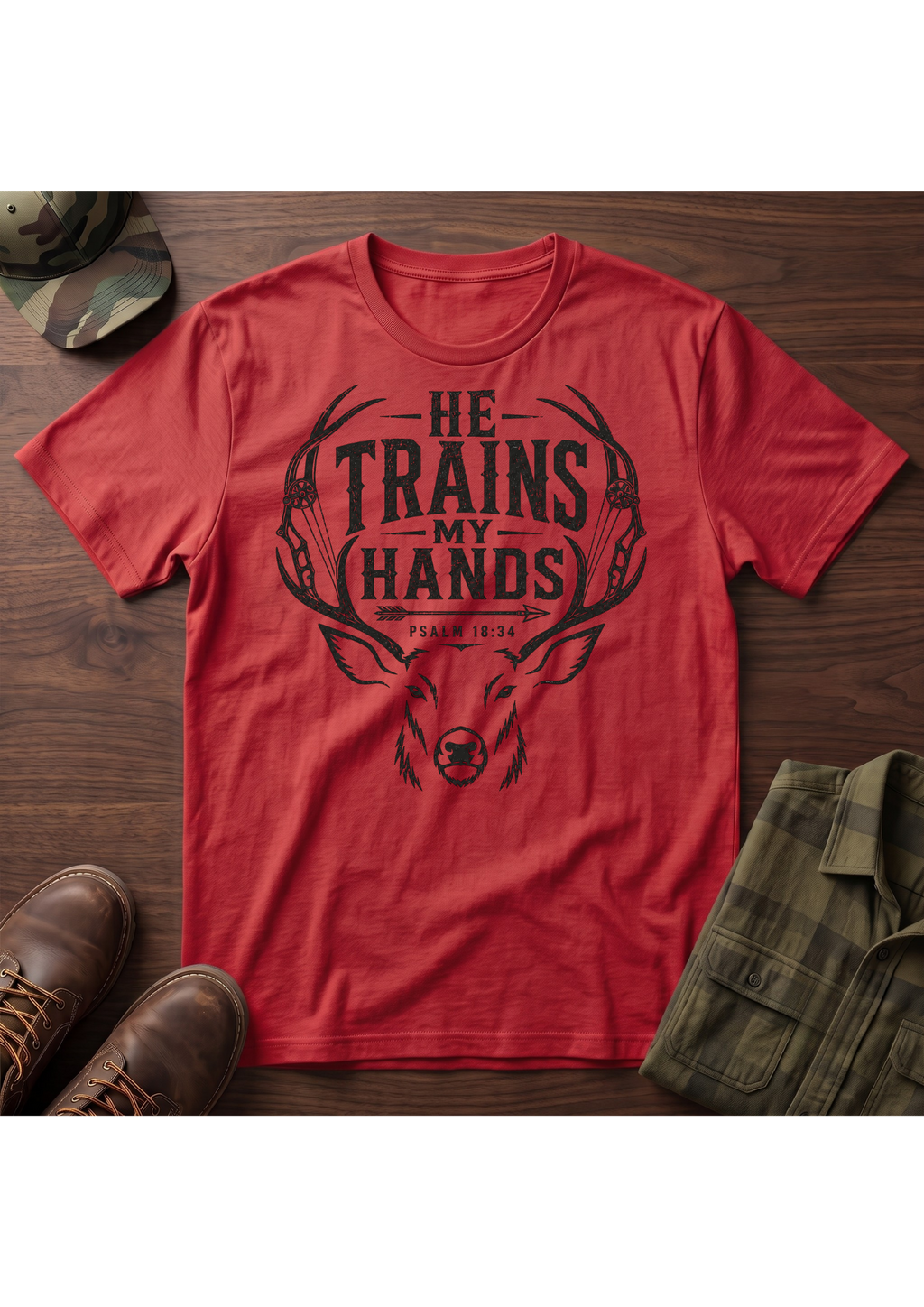 PSALM 18:34 BUCK T-SHIRT