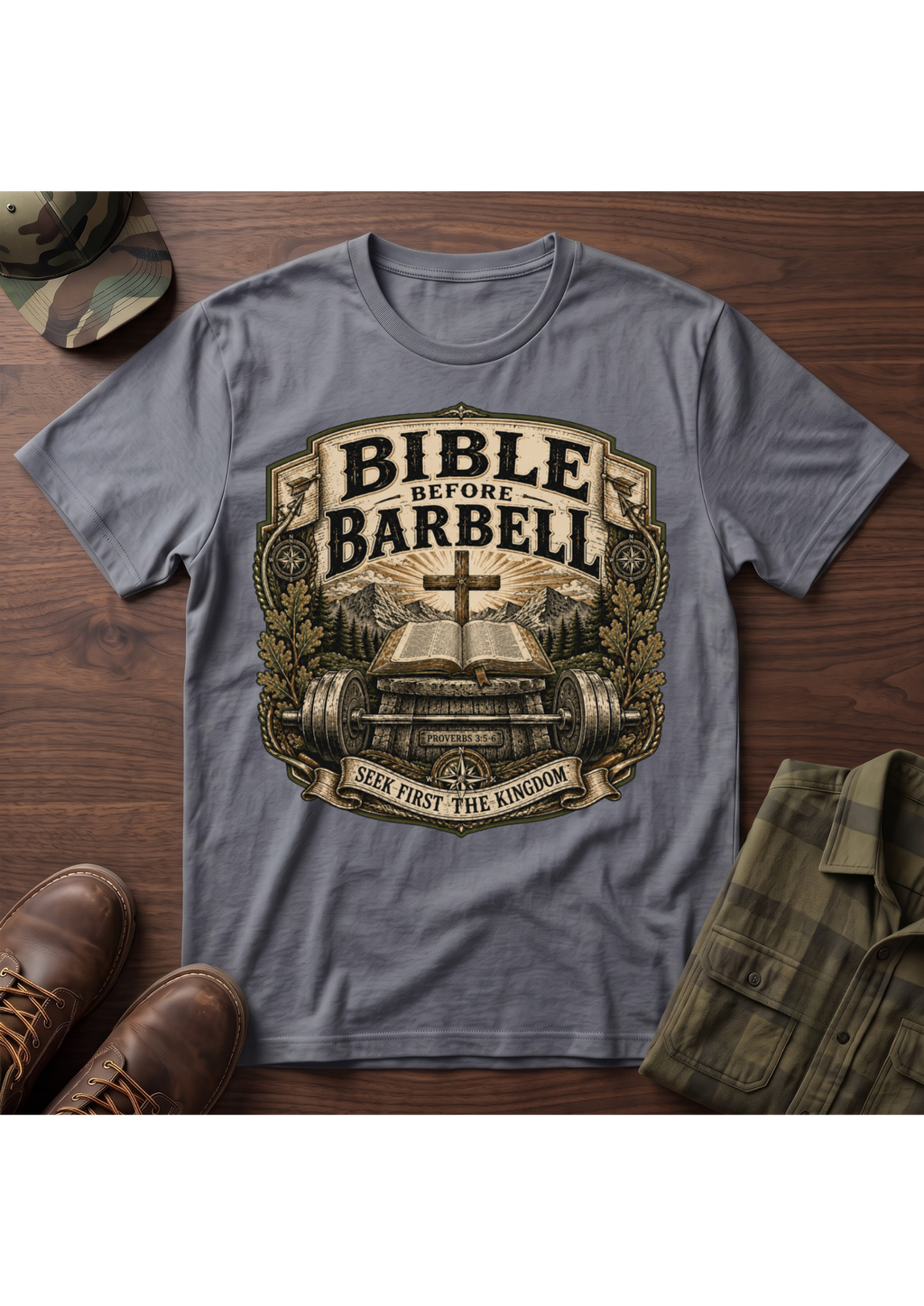 Bible Before Barbell T-Shirt